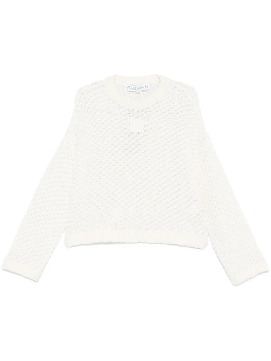 Open-Stitch Cropped Sweater