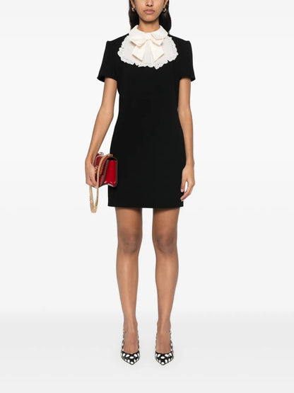 Jabot-Collar Crepe Mini Dress