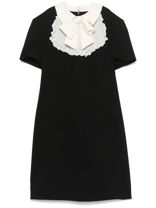 Jabot-Collar Crepe Mini Dress