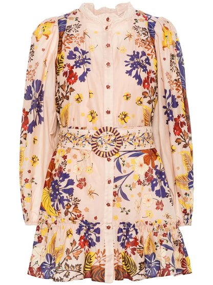 Bouquet Puff-Sleeve Mini Dress