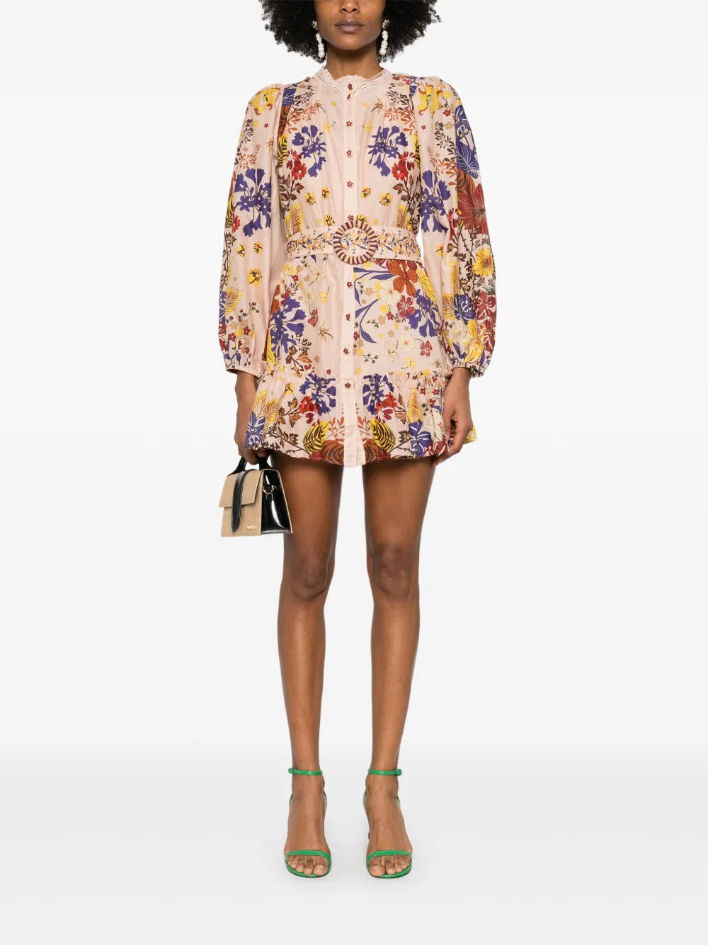 Bouquet Puff-Sleeve Mini Dress