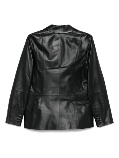 Double-Breasted Leather Blazer