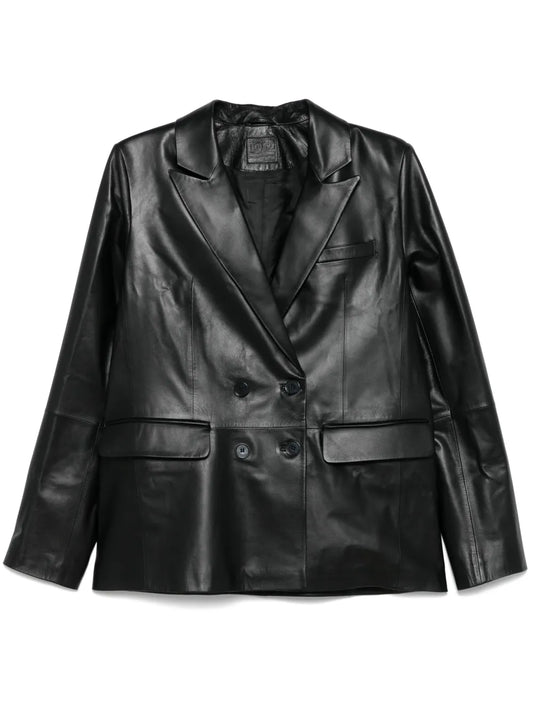 Double-Breasted Leather Blazer