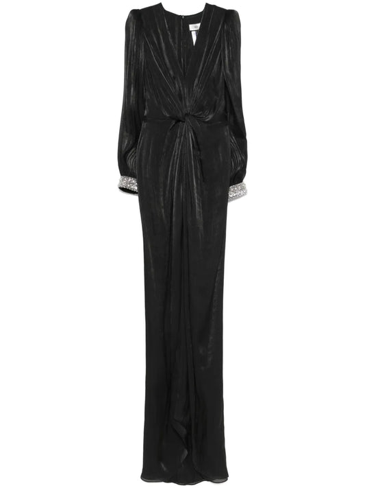 Twist-Detail Plissé Maxi Dress