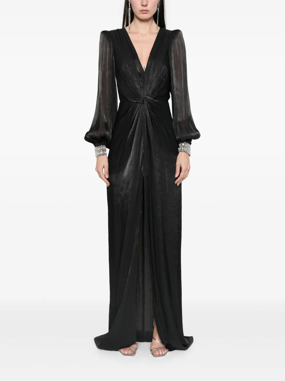 Twist-Detail Plissé Maxi Dress