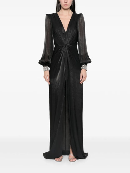 Twist-Detail Plissé Maxi Dress