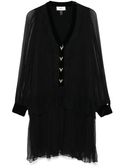Lace-Panelling Silk Mini Dress