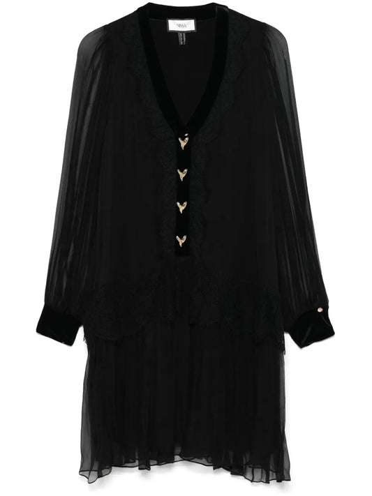 Lace-Panelling Silk Mini Dress
