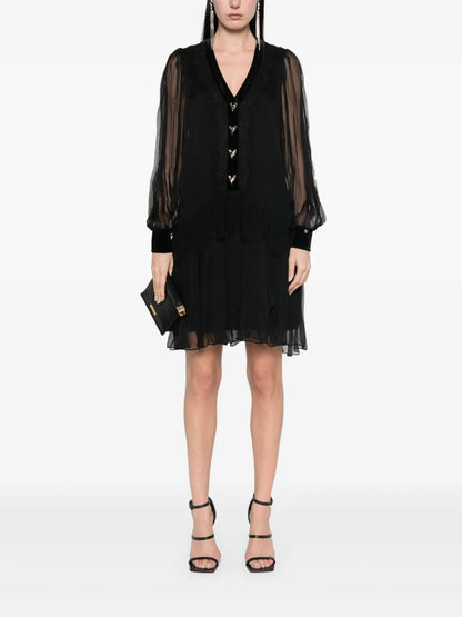 Lace-Panelling Silk Mini Dress