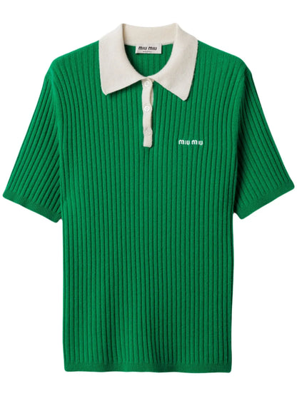 Ribbed Cashmere Polo Top