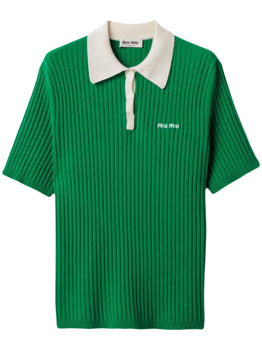 Ribbed Cashmere Polo Top