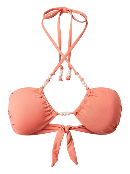 Faux Pearl-Embellished Bikini Top
