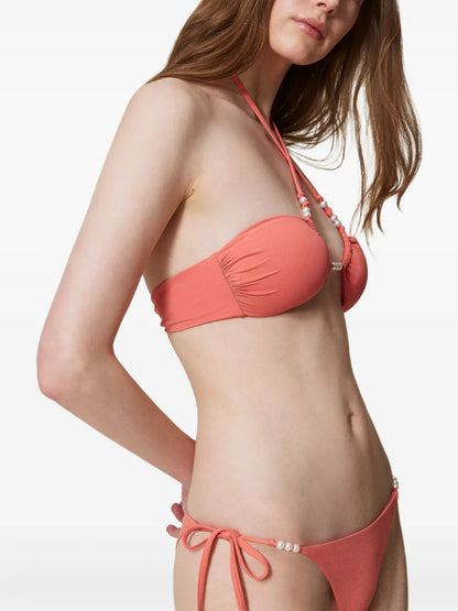 Faux Pearl-Embellished Bikini Top