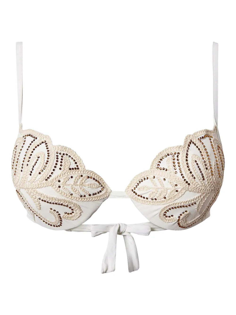Rhinestone-Embellished Embroidered Bikini Top