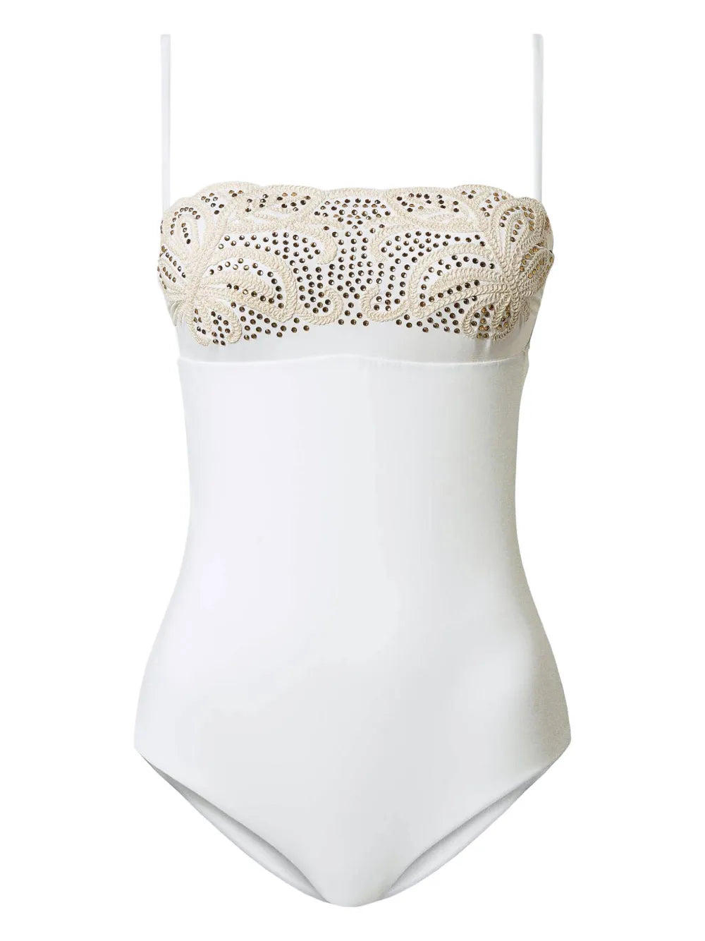 Rhinestone-Embellished Embroidered Swimsuit