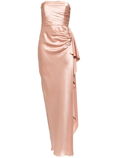 Strapless Gathered Silk Gown