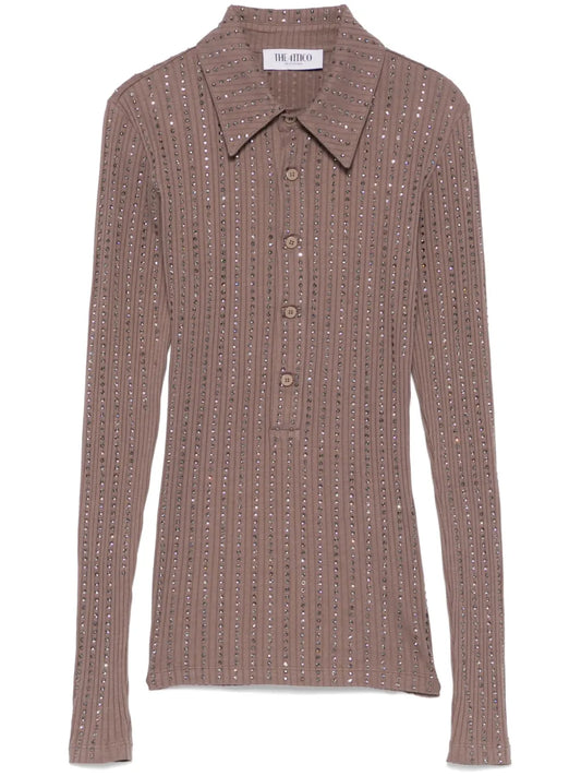 Crystal-Embellished Polo Top