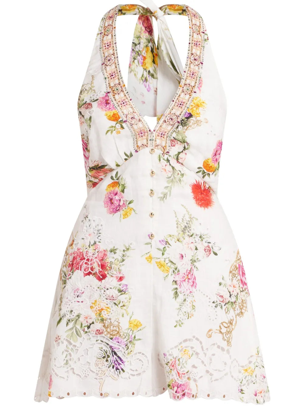 The Egyptian Rose Button Front Halter Playsuit