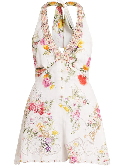 The Egyptian Rose Button Front Halter Playsuit