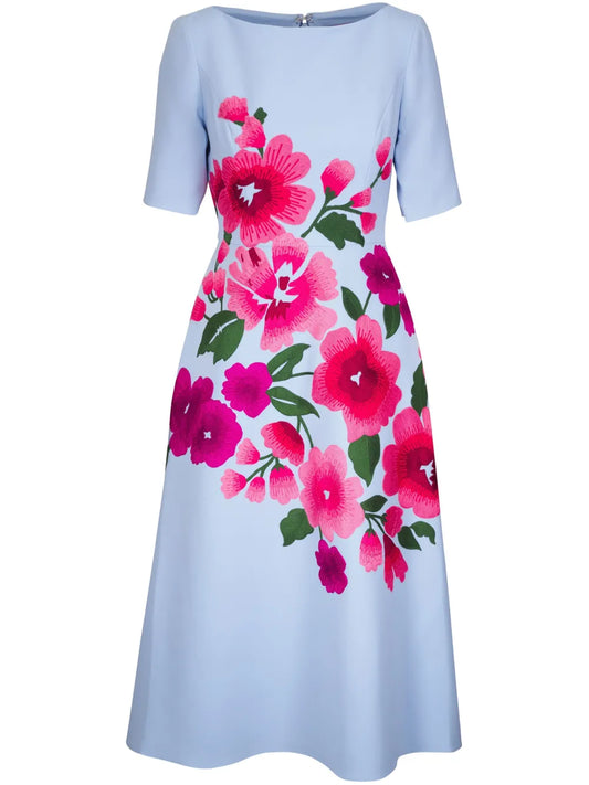 Floral-Embroidered Midi Dress