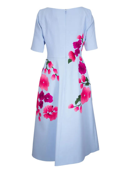 Floral-Embroidered Midi Dress