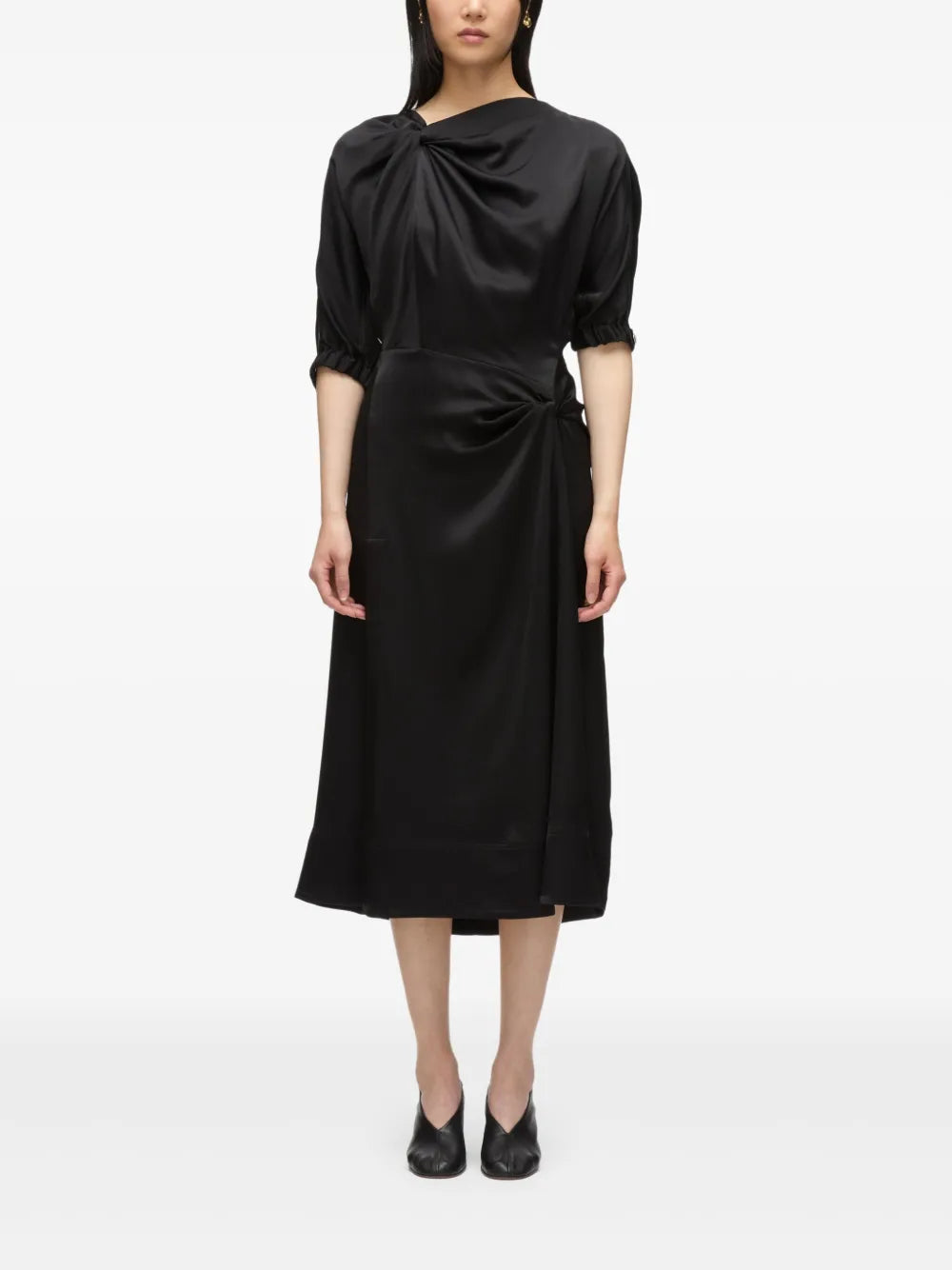 Gathered-Neckline Midi Dress