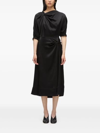 Gathered-Neckline Midi Dress