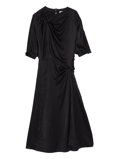 Gathered-Neckline Midi Dress