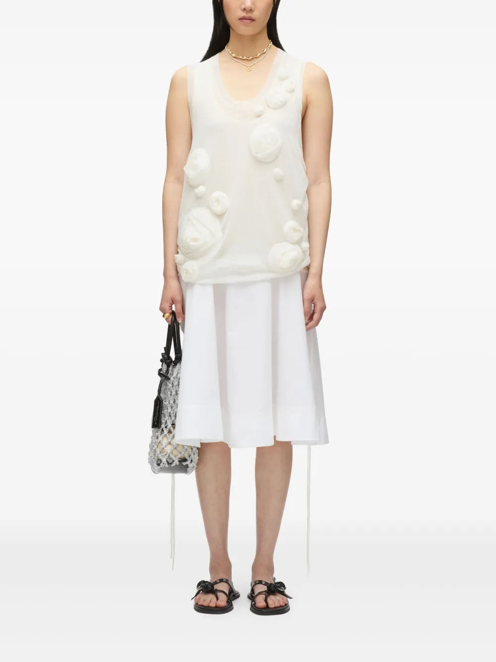 Floral-Appliqué Midi Dress