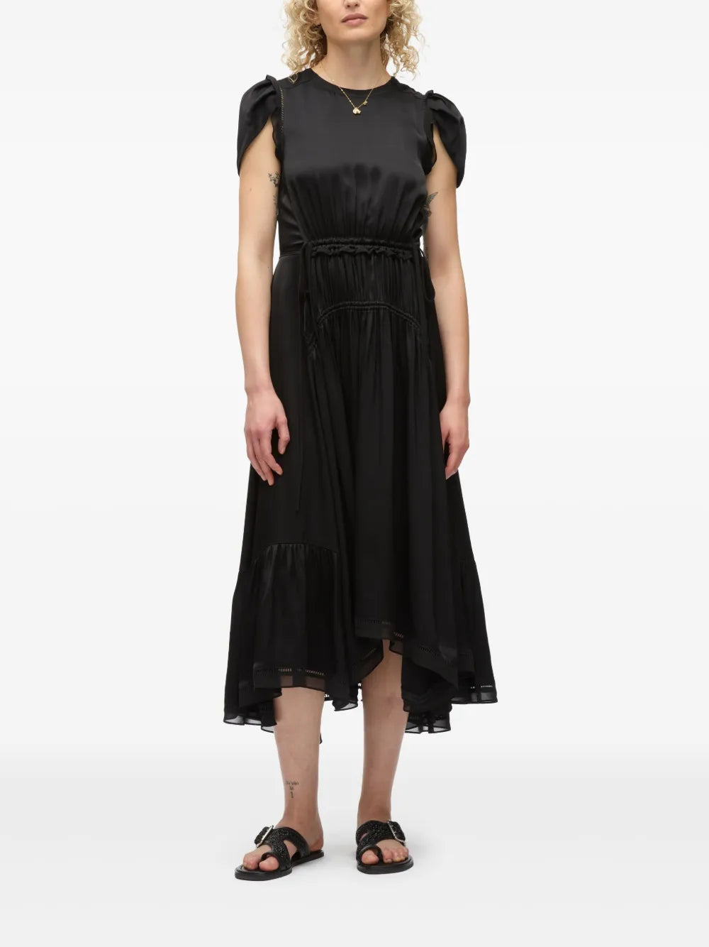 Tulip-Sleeved Midi Dress
