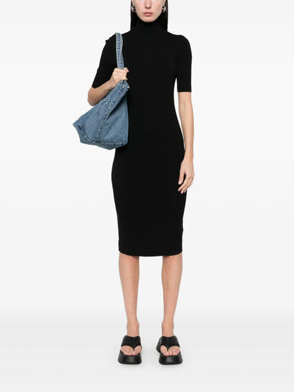 Mock-Neck Knitted Mini Dress