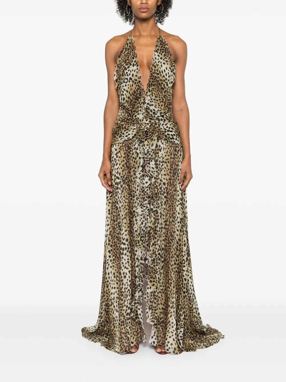 Leopard-Print Georgette Maxi Dress