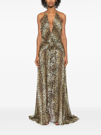 Leopard-Print Georgette Maxi Dress