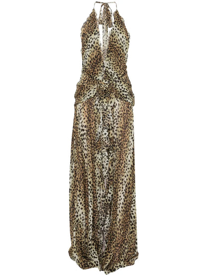 Leopard-Print Georgette Maxi Dress