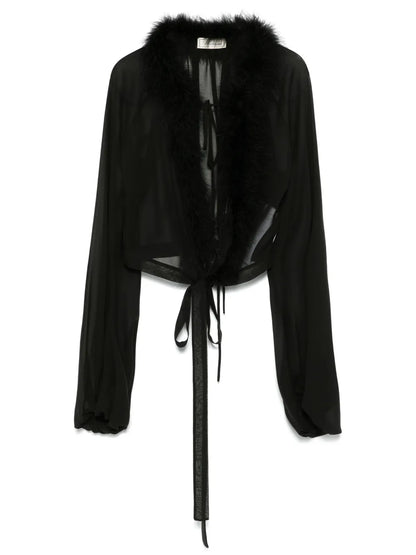 Feather-Trim Georgette Blouse