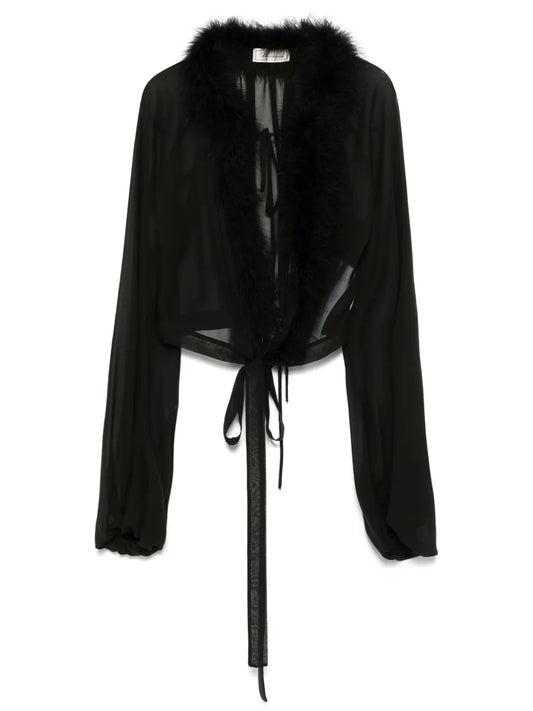 Feather-Trim Georgette Blouse