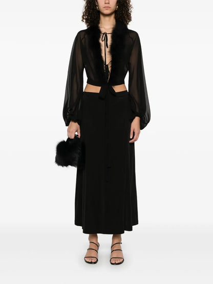 Feather-Trim Georgette Blouse