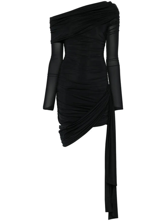 Sash-Detail Draped Mini Dress