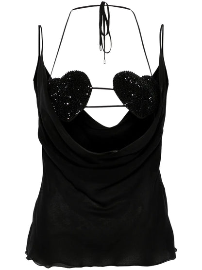 Rhinestone-Embellished Georgette Top