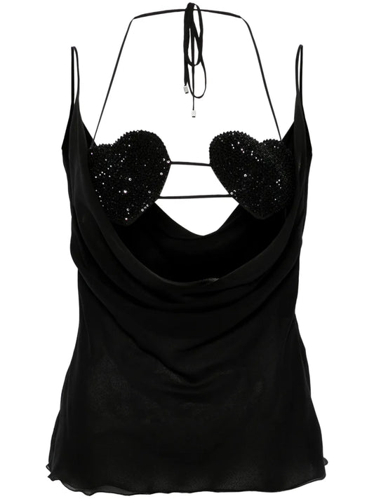 Rhinestone-Embellished Georgette Top