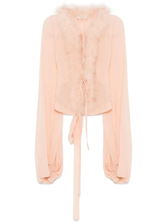 Feather-Trim Georgette Blouse