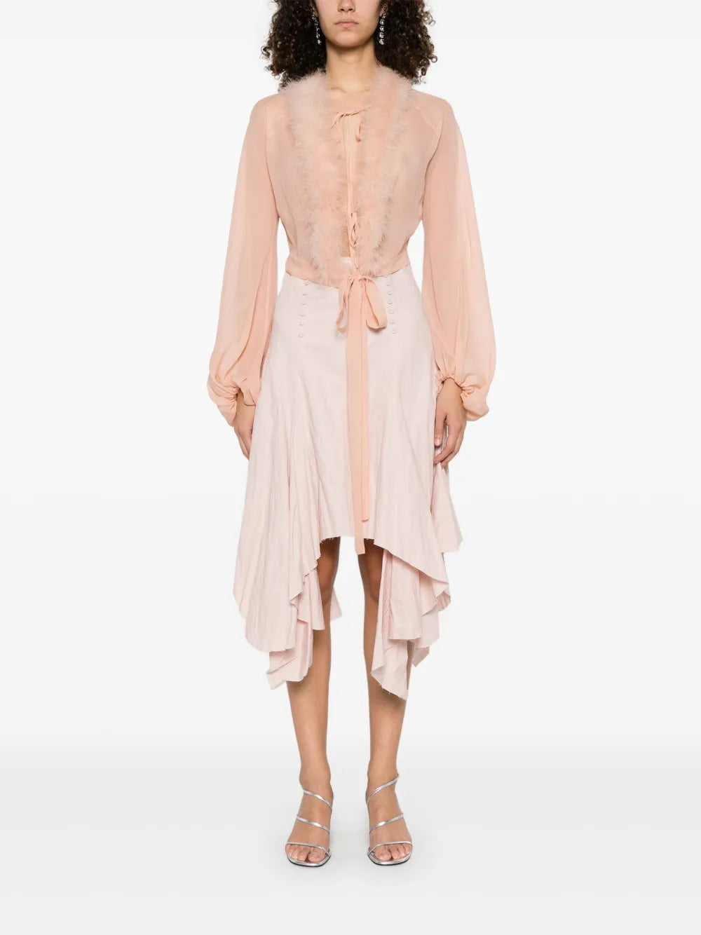 Feather-Trim Georgette Blouse