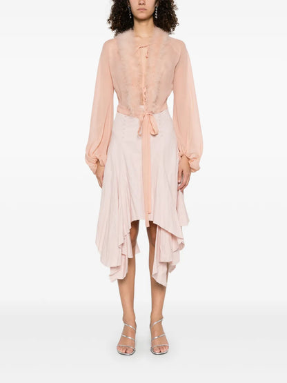 Feather-Trim Georgette Blouse