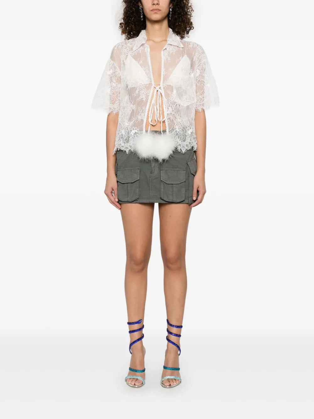 Pompom-Detail Lace Blouse