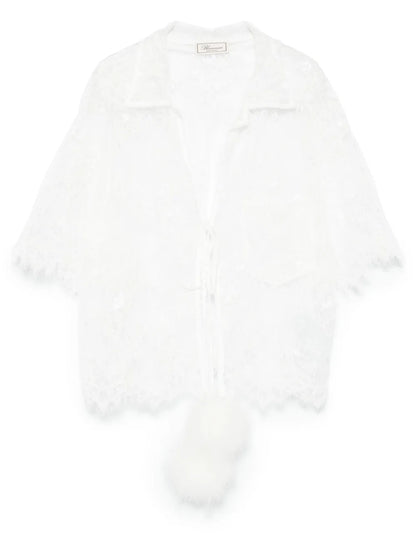Pompom-Detail Lace Blouse