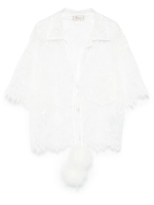 Pompom-Detail Lace Blouse