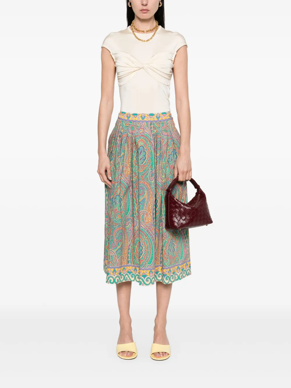 Paisley-Print Midi Skirt