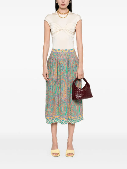 Paisley-Print Midi Skirt