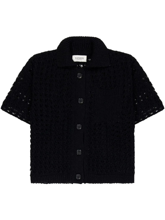 Open-Knit Boxy Polo Top