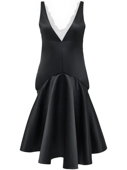 Draped-Hem V-Neck Dress